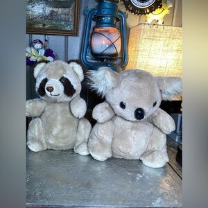 Vintage 1979 & 1980 DaeKor 9" Pot Belly Stuffed Koala & Raccoon